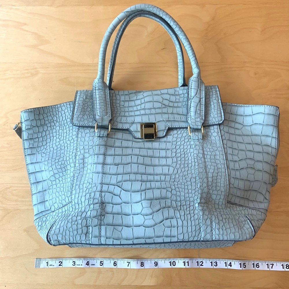 Large Baby Blue Faux Snakeskin Shoulder Tote Bag